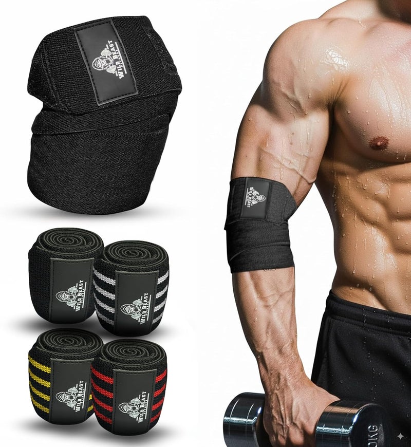 WildBeast Elbow Wraps for Weightlifting Men (Pair), Stretchable 41" Elbow Compression Strap, Weightlifting Straps for Bench Press, Strength Training & Fitness Support, Elbows Straps for Golfer's Elbows & Tendonitis - Image 1
